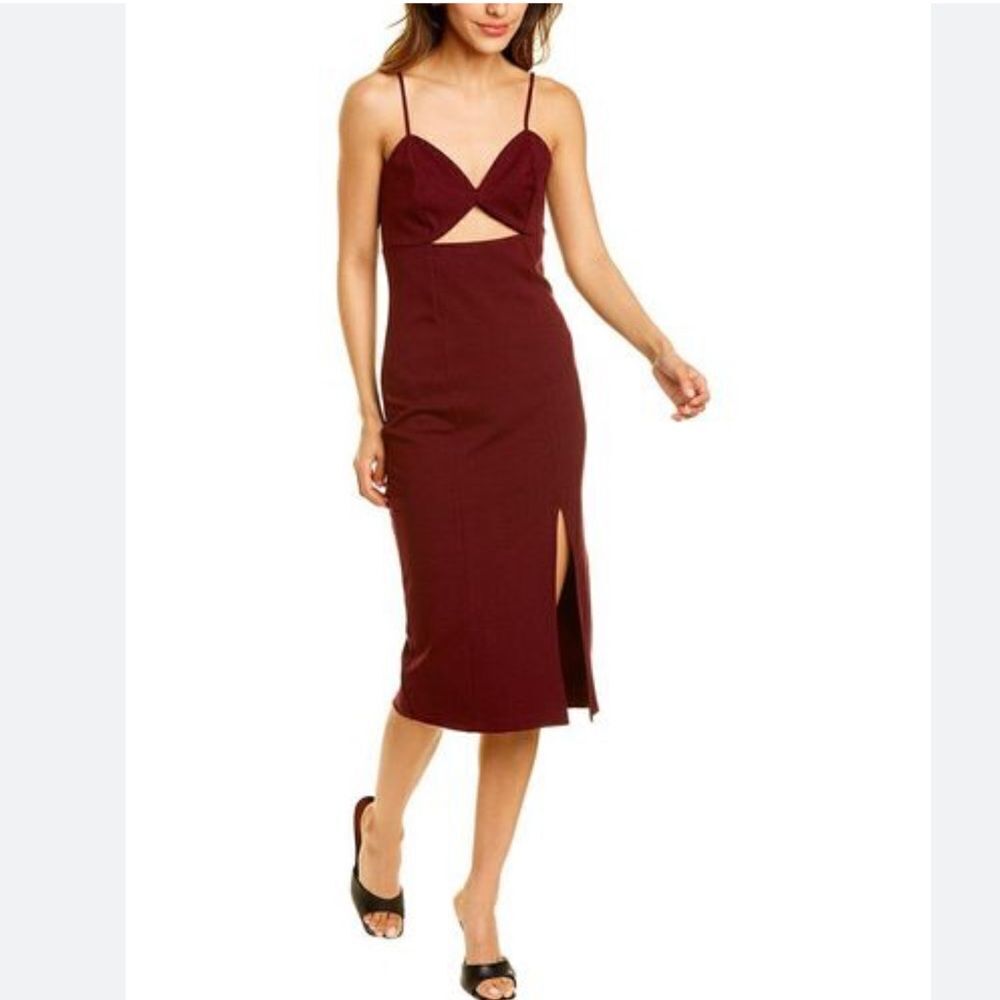 Socialite Burgundy Midi Dress with Front Cutout